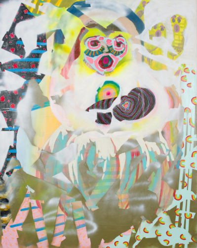 Amy Reidel, “Jammy Nightmare” 2019 Acrylic, glitter, oil, spray paint on canvas, 60 x 48", Courtesy of the artist