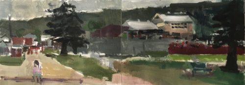 Anh Nguyen, "Balmy Grey Day (Austinmer, November)", 2020, oil on oil paper mounted on board, 23.5 x 8 in. Courtesy of the Artist.