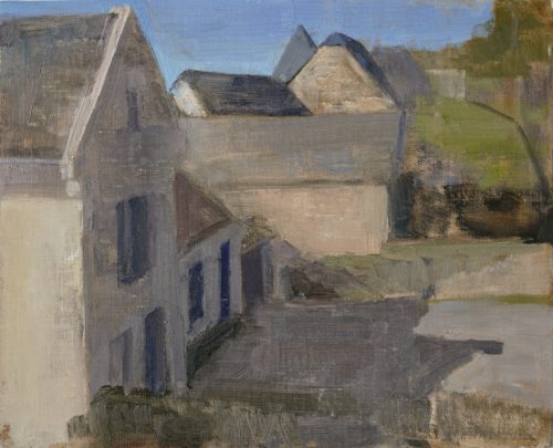 Beth Bernhardt, "Afternoon on Passage Paolini", 2020 oil on linen mounted on wood, 8.6 x 10.6 in. , Courtesy of the Artist